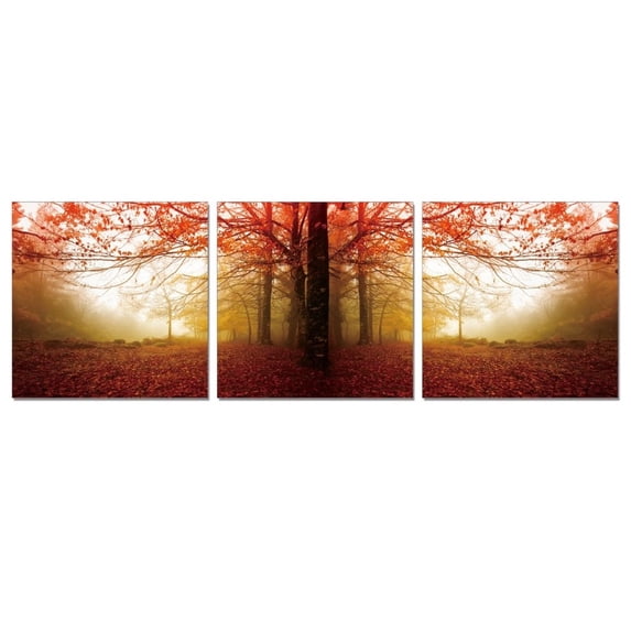 SENIK Autumn Leaves 3-Panel MDF Framed Photography Triptych Print, 72 x 24-in