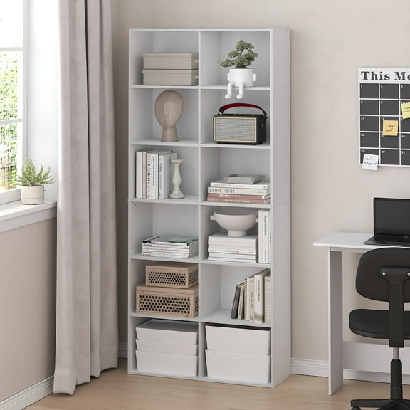 Furinno BASIC 12-Cube Bookshelf in Cube Storage Organizer in Plain White