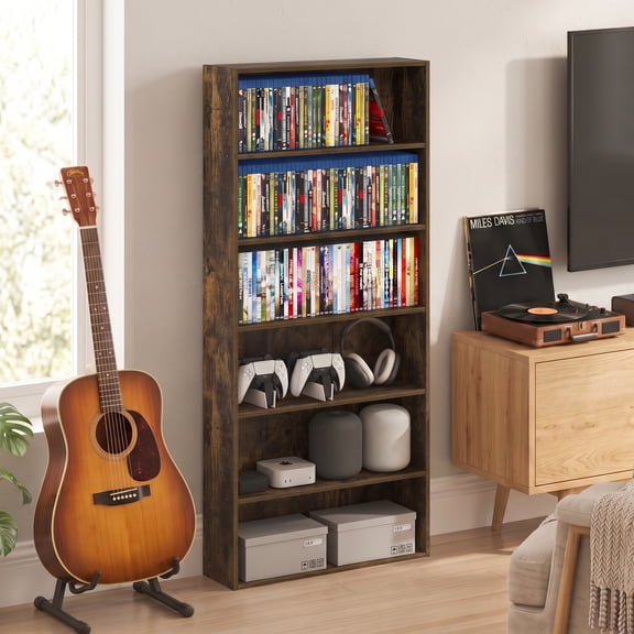 Furinno BASIC 6-Tier Open Shelf Cube Storage Organizer. Amber Pine