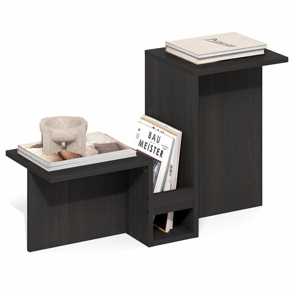 Furinno BOYATE Valley Shaped End Table Tiered Levels Shelf Espresso