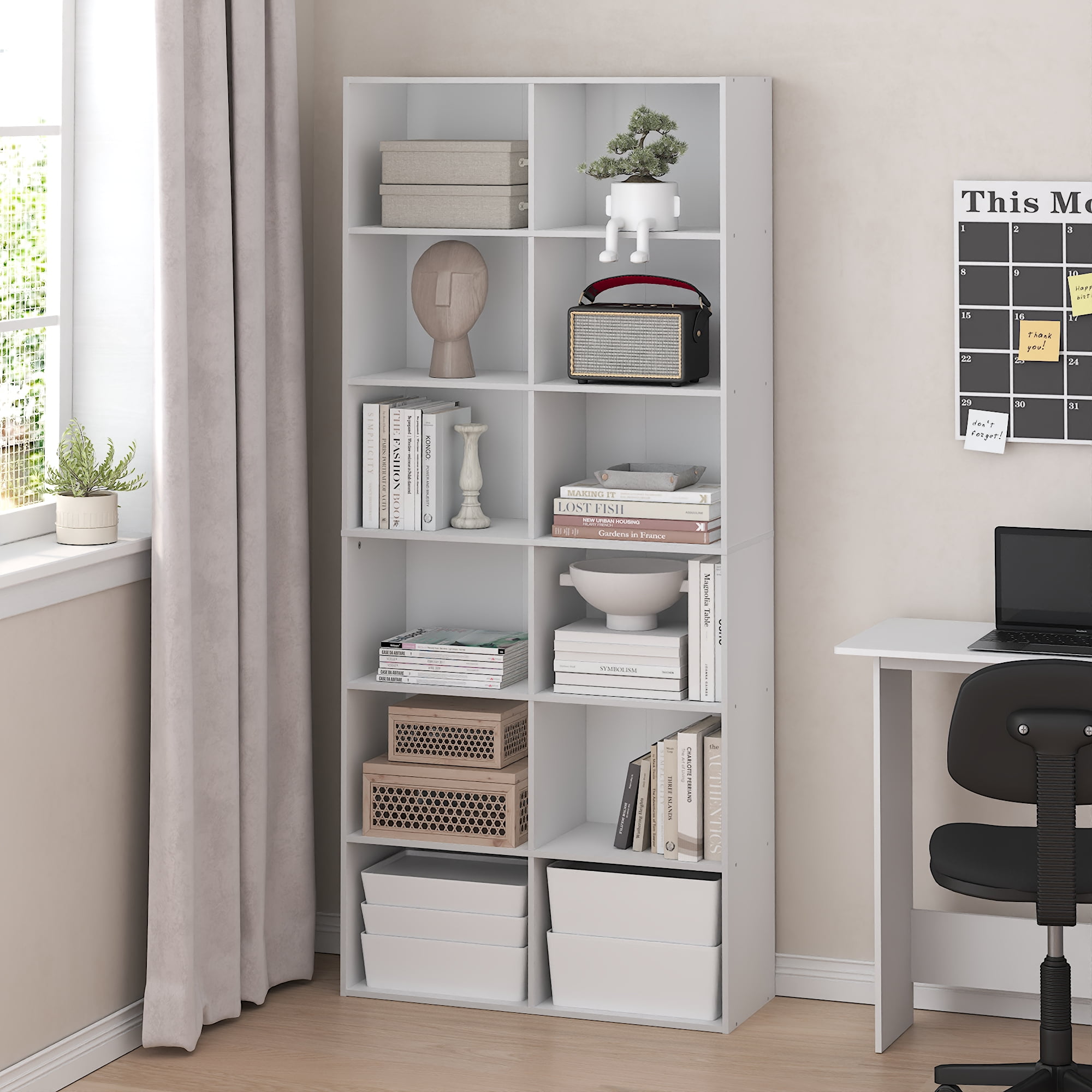 Furinno BASIC 12-Cube Open Shelf 12 x 32 x 71inches in White