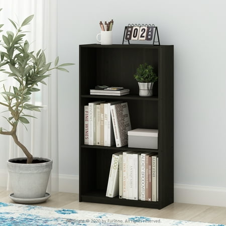 Furinno Basic 3-Tier Bookcase Storage Shelves, Dark Espresso