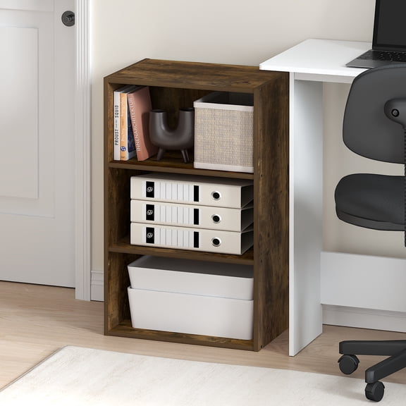 Furinno Basic 3-Tier Open Shelf Bookcase, Bookshelf, Storage Organizer, 11 x 17 x 26, Amber Pine