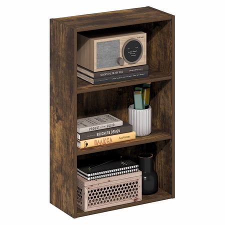 Furinno Basic 3-Tier Open Shelf Bookcase, Bookshelf, Storage Organizer, 7 x 17 x 26, Amber Pine
