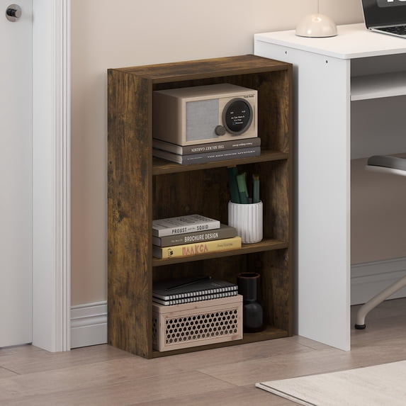 Furinno Basic 3-Tier Open Shelf Bookcase, Bookshelf, Storage Organizer, 7 x 17 x 26, Amber Pine