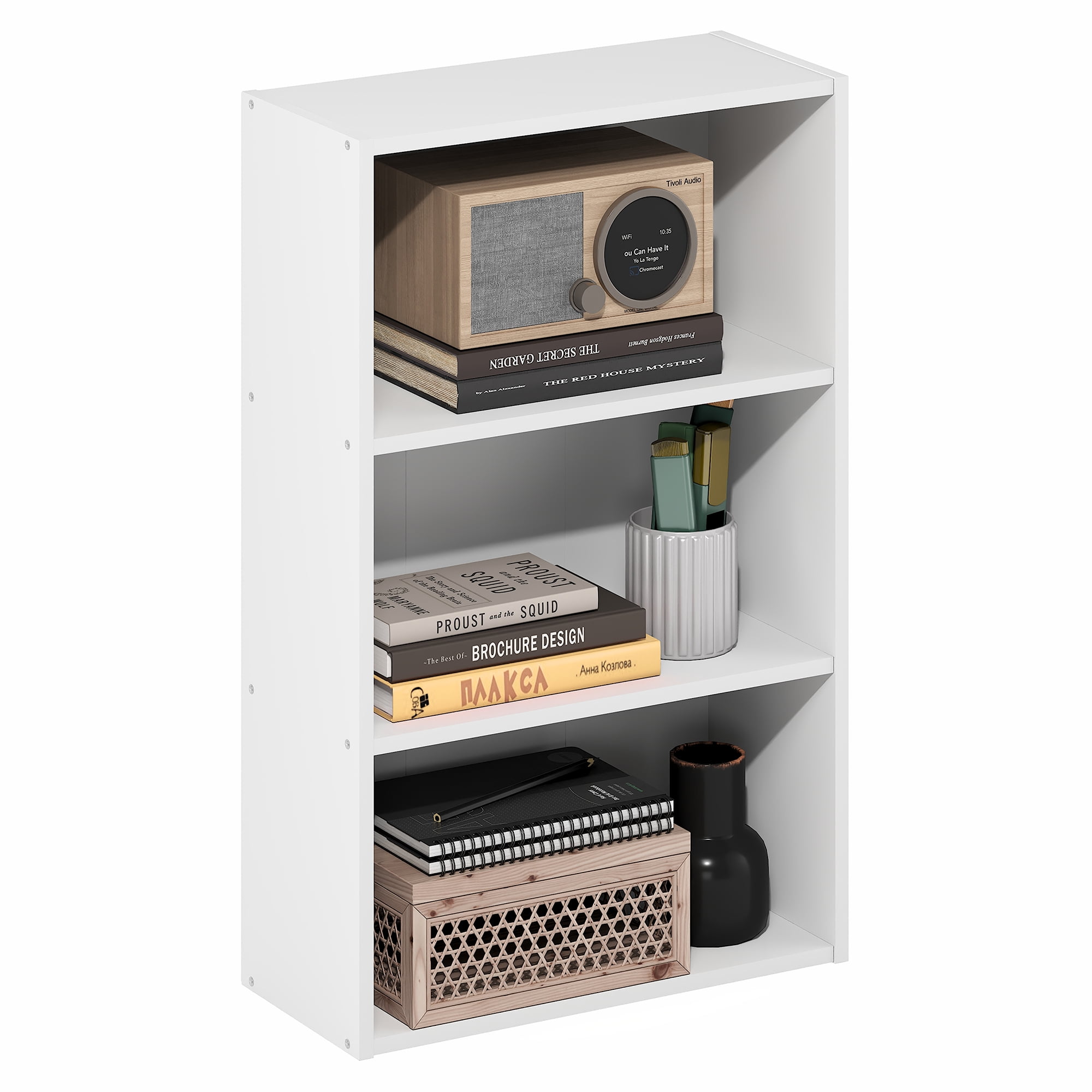 Furinno, Basic 3-Tier Open Shelf Bookcase, 7x17x26 inches, White ...