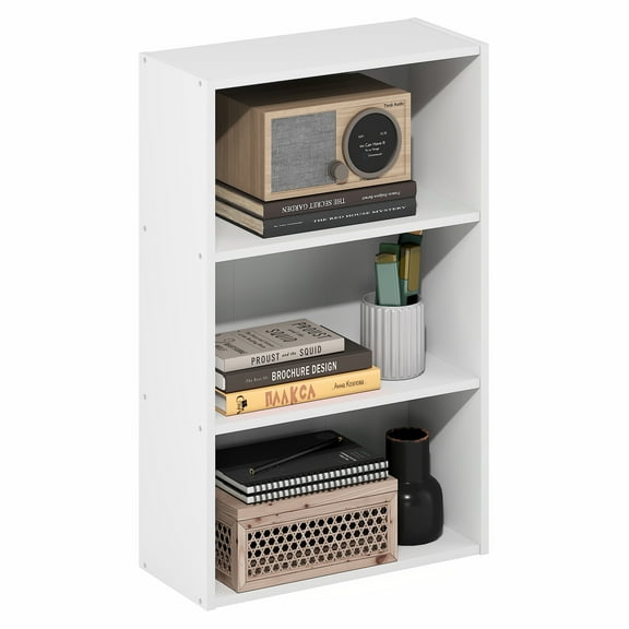 Furinno Basic 3-Tier Open Shelf Bookcase, Bookshelf, Storage Organizer, 7 x 17 x 26, White