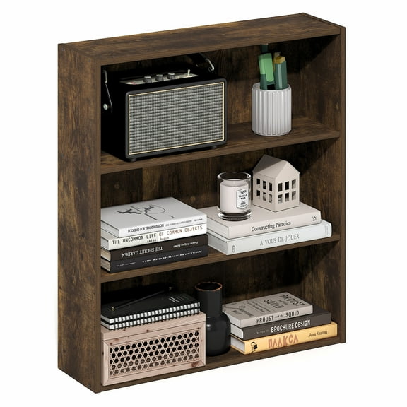 Furinno Basic 3-Tier Open Shelf Bookcase, Bookshelf, Storage Organizer, 7 x 24 x 26, Amber Pine