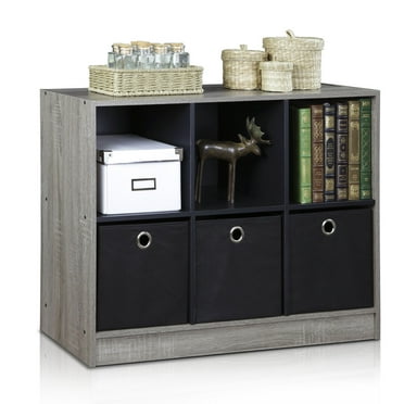 Furinno Basic 3x2 Bookcase Storage with Bins, French Oak/Black