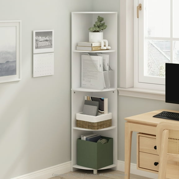 Furinno Basic 4-Tier Corner Multipurpose Standing Shelf, White