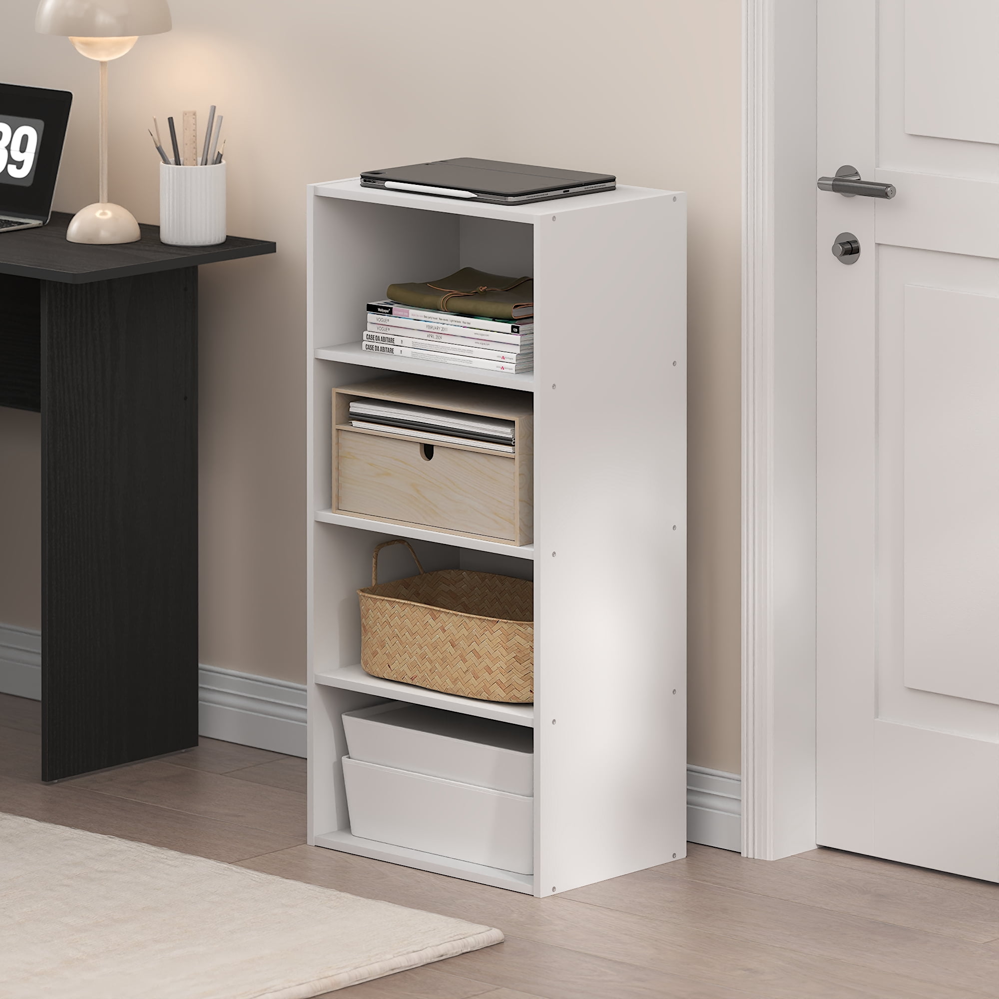 Furinno, Bookcase, 11 x 17 x 35, Basic 4-Tier Open Shelf Storage ...