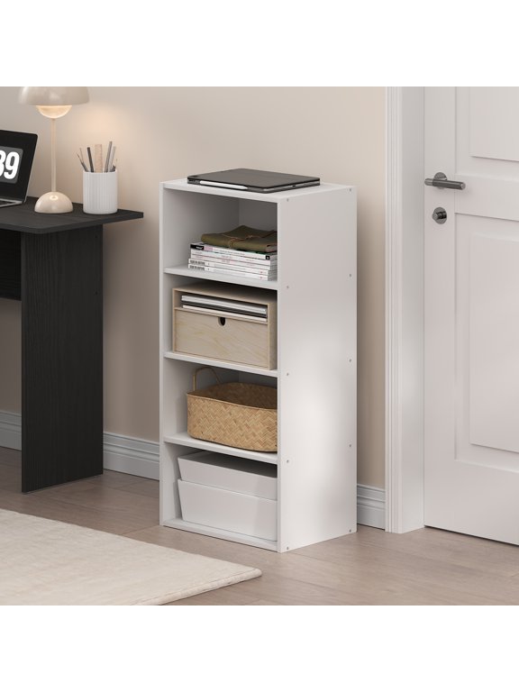 Basic 4-Tier Open Shelf Bookcase, Bookshelf, Storage Organizer, 11 x 17 x 35, White