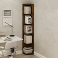 thumbnail image 1 of Furinno Basic 5-Tier Corner Multipurpose Standing Shelf, Amber Pine, 1 of 6
