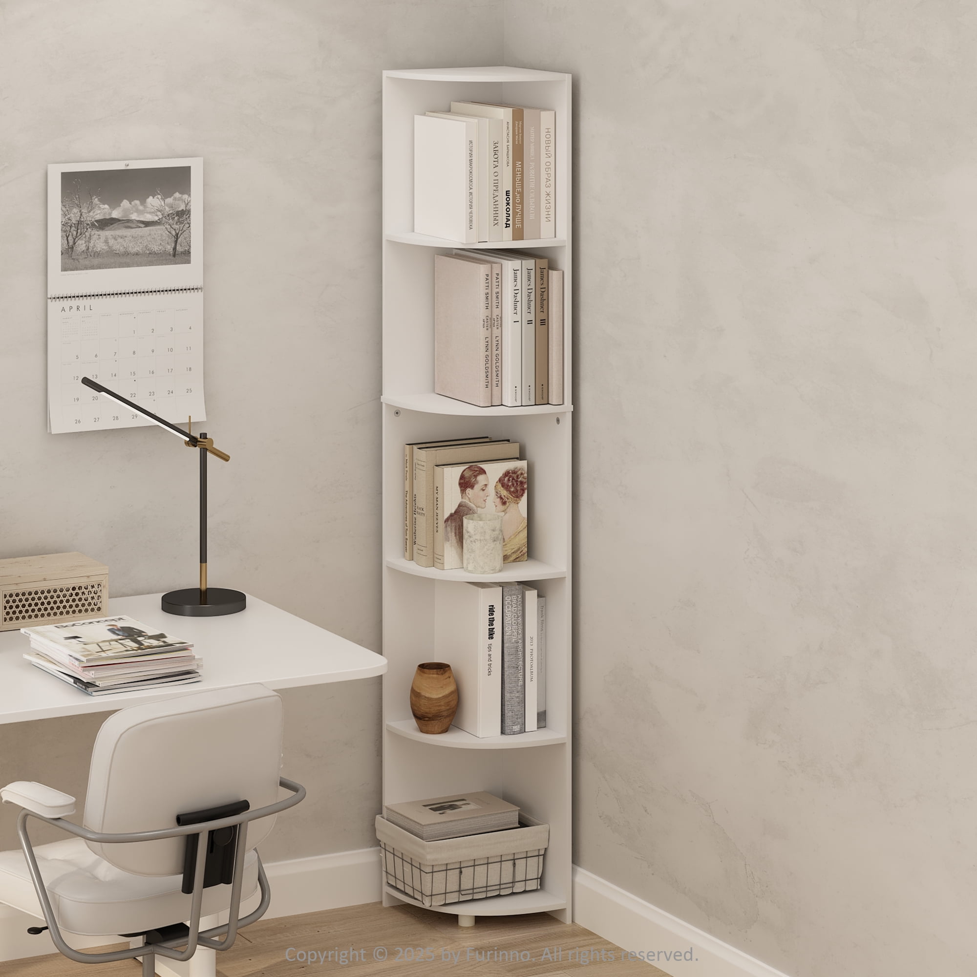 Furinno Basic 5-Tier Corner Multipurpose Standing Shelf, White