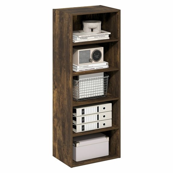 Furinno Basic 5-Tier Open Shelf Bookcase, Bookshelf, Storage Organizer, 11 x 17 x 44, Amber Pine