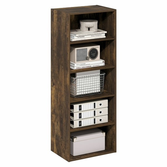 Furinno Basic 5-Tier Open Shelf Bookcase, Bookshelf, Storage Organizer, 11 x 17 x 44, Amber Pine