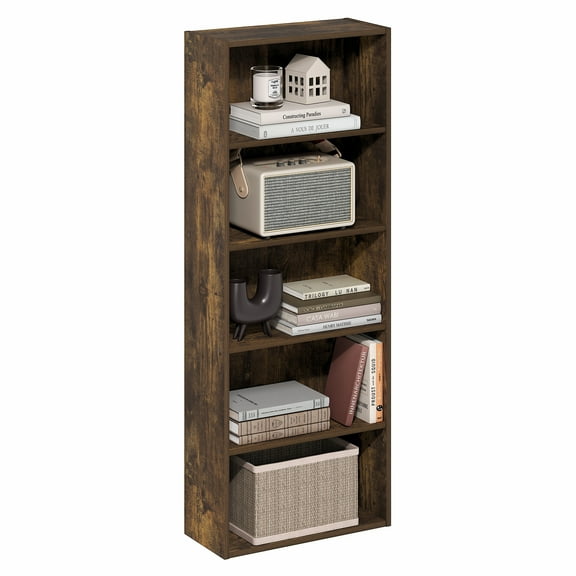 Furinno Basic 5-Tier Open Shelf Bookcase, Bookshelf, Storage Organizer, 7 x 17 x 44, Amber Pine
