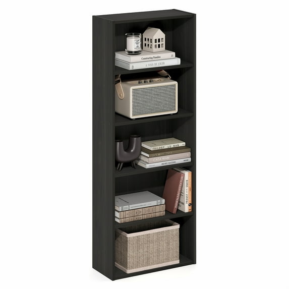 Furinno Basic 5-Tier Open Shelf Bookcase, Bookshelf, Storage Organizer, 7 x 17 x 44, Espresso