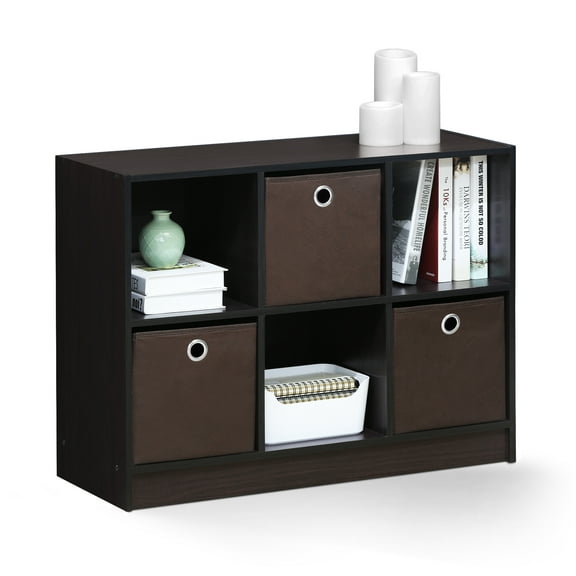 Furinno Basic 6 Cube Storage Organizer Bookcase Storage with Bins, Dark Walnut