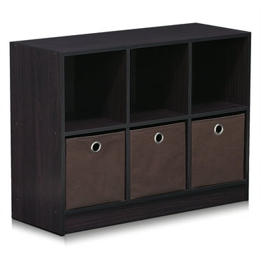 Furinno Basic 6 Cube Storage Organizer Bookcase Storage with Bins, Dark Walnut