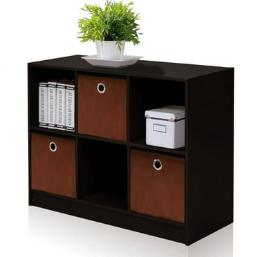 Furinno Basic 6 Cube Storage Organizer Bookcase Storage with Bins, Espresso/Brown