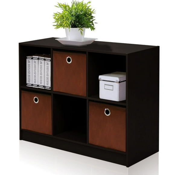Furinno Basic 6 Cube Storage Organizer Bookcase Storage with Bins, Espresso/Brown