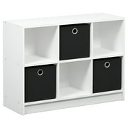 Furinno Basic 6 Cube Storage Organizer Bookcase with Bins, White/Black