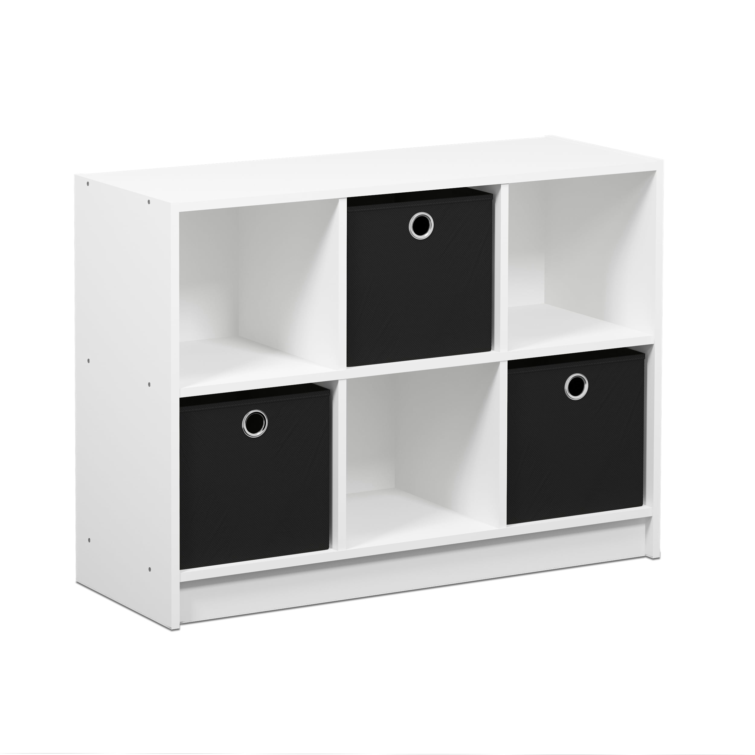Furinno Basic 6 Cube Storage Organizer Bookcase with Bins, White/Black