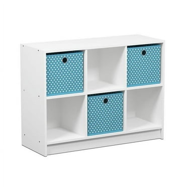 Furinno Basic 6 Cube Storage Organizer Bookcase with Bins, White/Light Blue