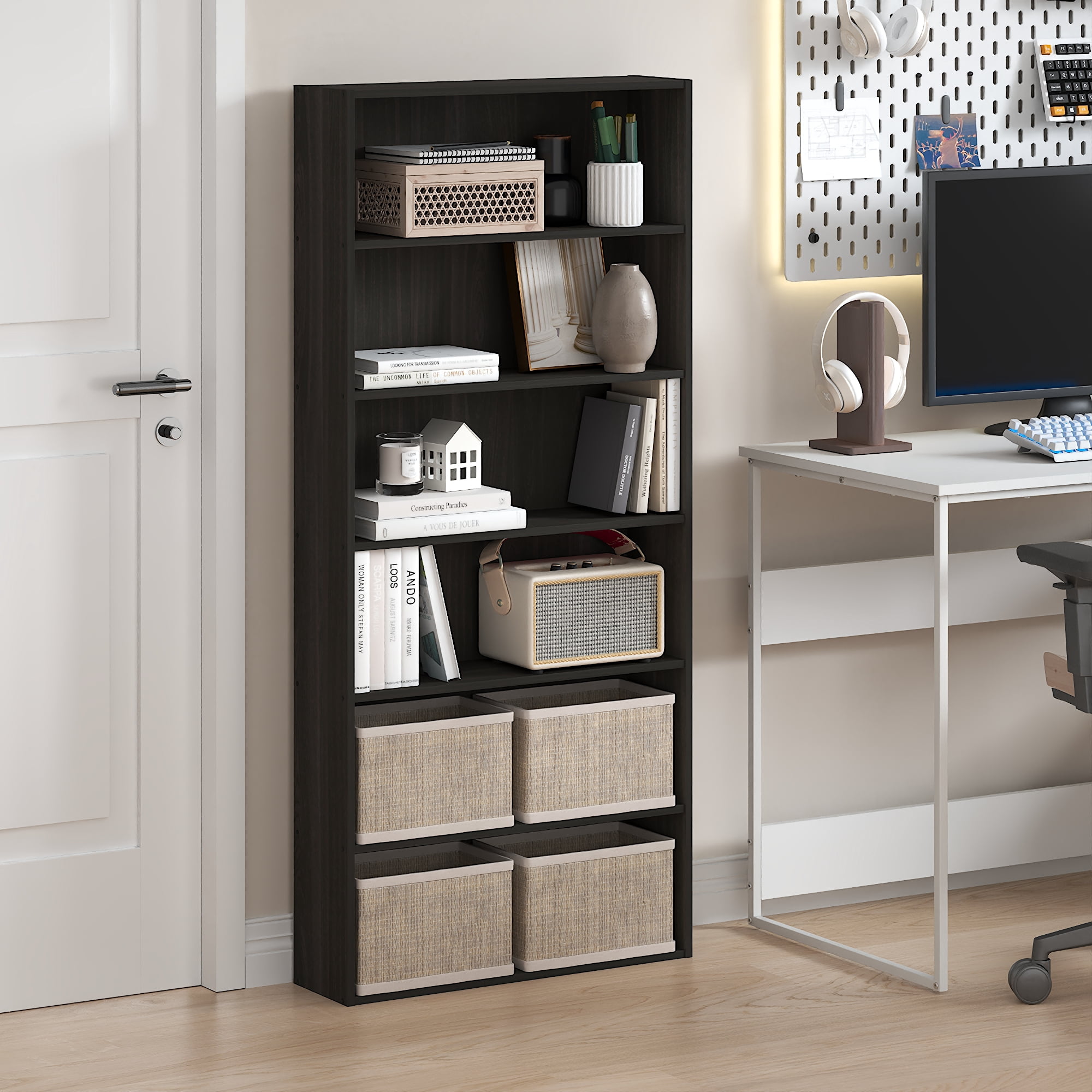 Furinno BASIC 6-Tier Open Shelf Bookcase 7 x 24 x 53inches in Espresso ...