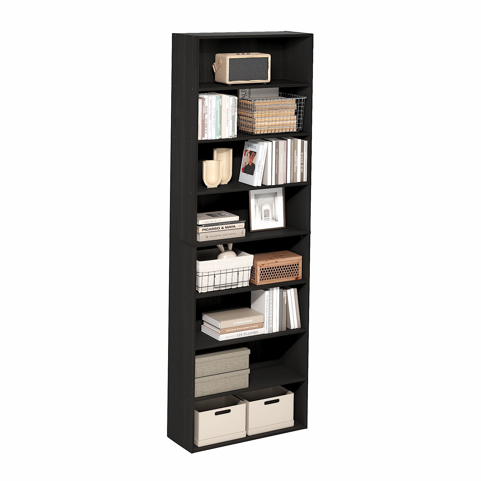 Furinno BASIC 8-Tier Open Bookcase Storage Organizer 12 x 24 x 71 in Espresso