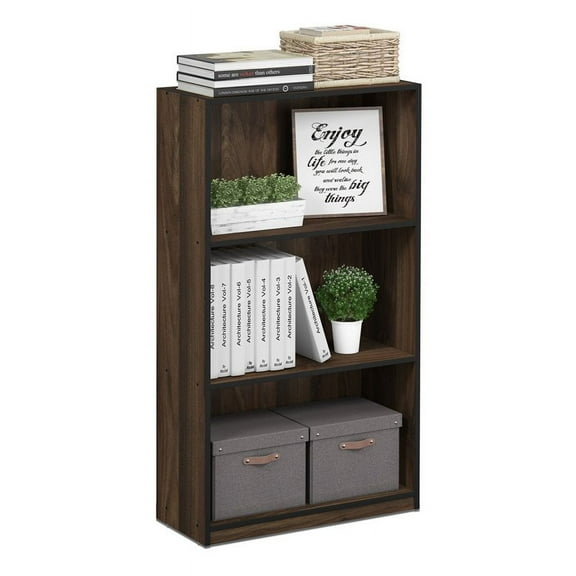 Furinno Basic 3-Tier Bookcase Storage Shelves, Columbia Walnut/Black