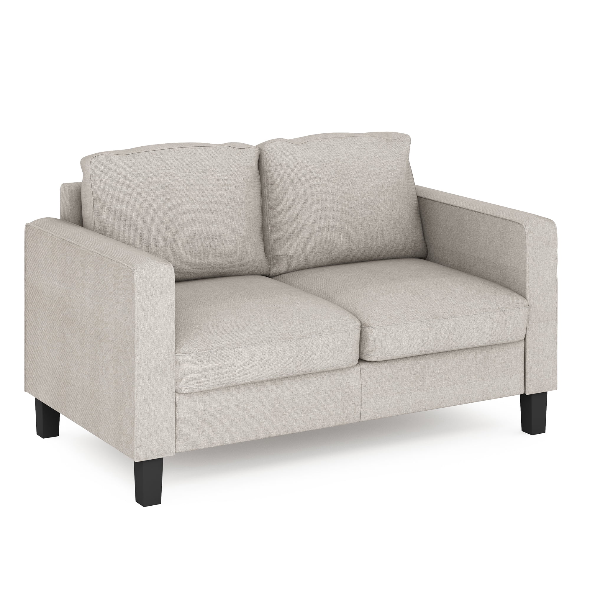 Fog Grey Polyester 2-Seat Square Arm Loveseat with Wood Finish