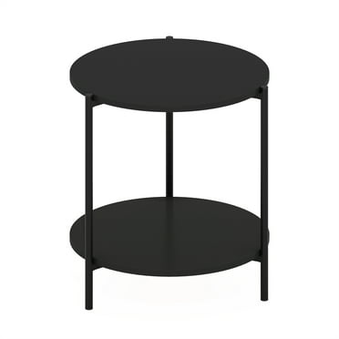 Furinno Besi 2-Tier Modern Round Side End Table with Sturdy Metal Legs, Americano