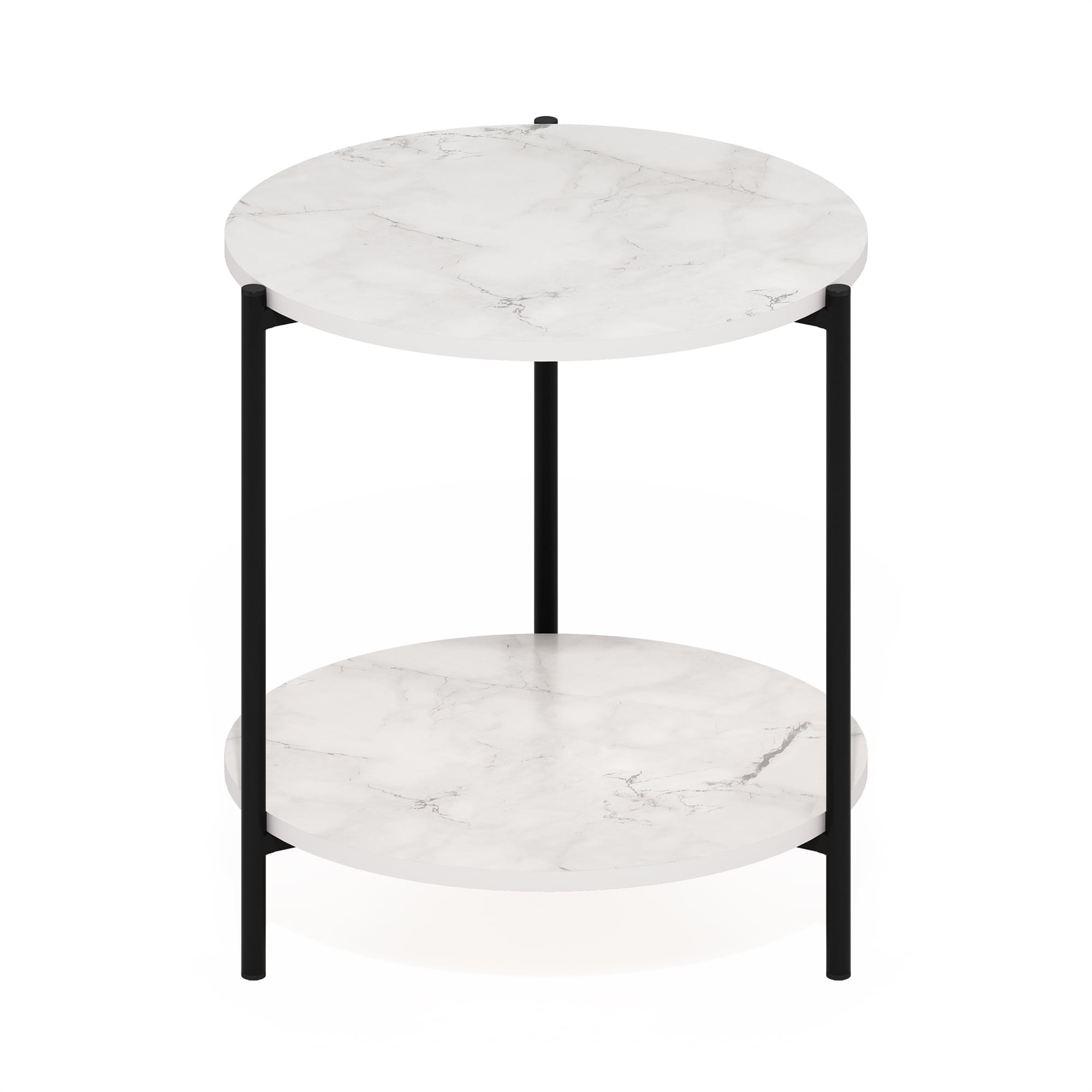 Compact Round White Wood and Metal Side Table