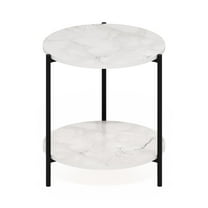 Furinno Besi 2-Tier Modern Round Side End Table with Sturdy Metal Legs, Marble White