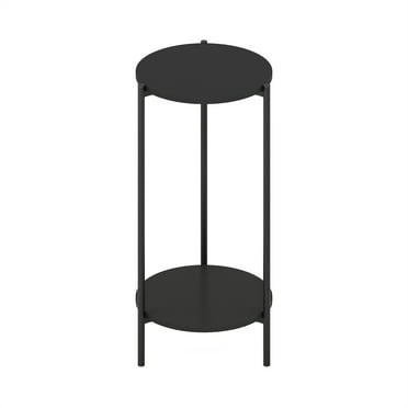 Furinno Besi 2-Tier Modern Tall Round Side End Table with Sturdy Metal Legs, Americano