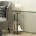thumbnail image 1 of Furinno Besi 2-Tier Modern Tall Round Side End Table with Sturdy Metal Legs, Marble White, 1 of 6