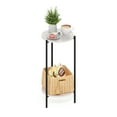 thumbnail image 1 of Furinno Besi 2-Tier Tall Round Side Table with Metal Legs, Metal Frame, White End Table, Night Stand, Bedside Table with Open Shelf, for Living Room, Bedroom, Light Marble, 1 of 5