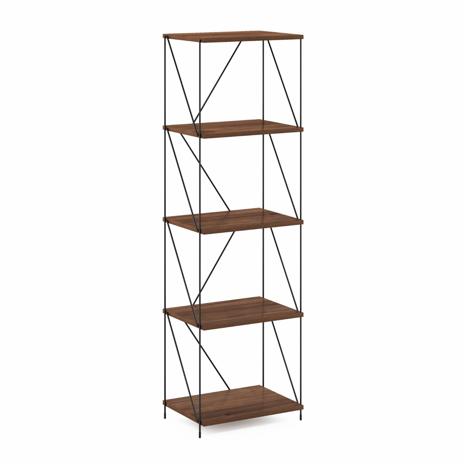 Walnut Cove Narrow 5-Tier Industrial Display Rack with Metal Frame