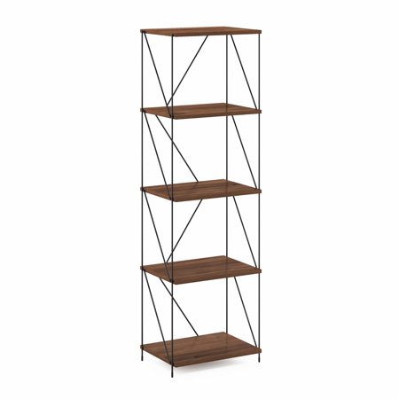 Furinno Besi 5-Tier Industrial Multipurpose Shelf Display Rack with Metal Frame, Narrow, Walnut Cove