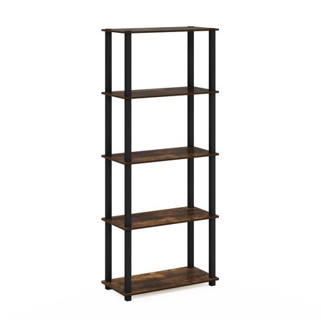 Furinno Besi 6-Tier Industrial Multipurpose Shelf Display Rack with Metal Frame, Narrow, Finn Oak