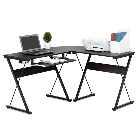 Furinno Besi L-Shape Metal Frame Computer Desk, Espresso FCG126EX