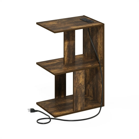 Furinno Boyate Open Storage Sofa Side Table, End Table with USB and Type-C Charging Port, Amber Pine