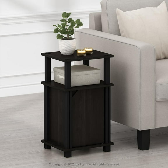 Furinno Brahms 3-Tier End Table with Door, Espresso, Black