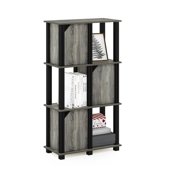 Furinno Brahms 4-Tier Storage Shelf with 3 Doors, French Oak Grey/Black