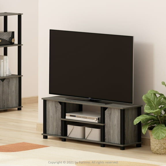 Furinno Simplistic TV Stand with Shelves and Storage, French Oak/Black
