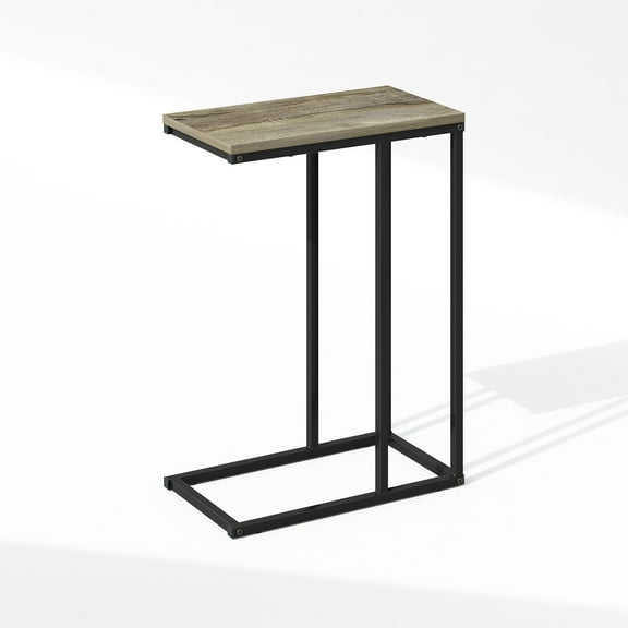 Furinno C-Shaped Side Table, End Table for Couch, Sofa & Bed with Metal Frame, French Oak Grey