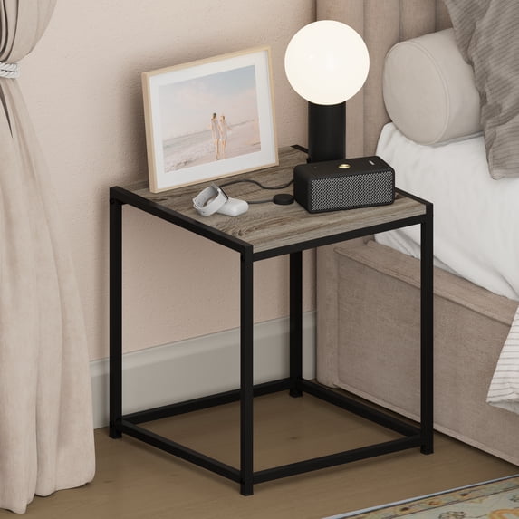 Furinno CAMNUS Metal Frame Nightstand Toolless Side/End Table French Oak Grey