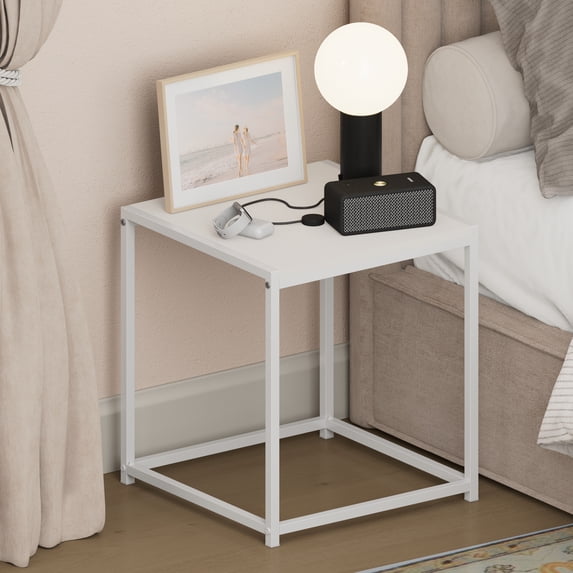 Furinno CAMNUS Metal Frame Nightstand Toolless Side/End Table Solid White